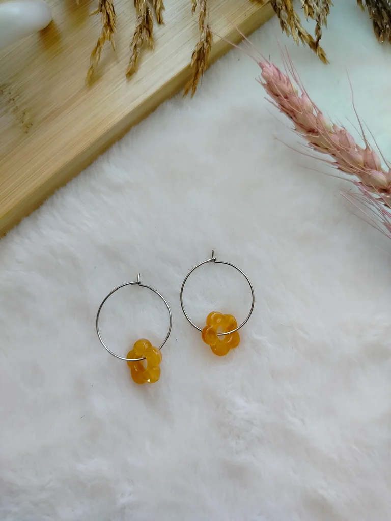 Orange flower stainless steel creole earrings – photo 2